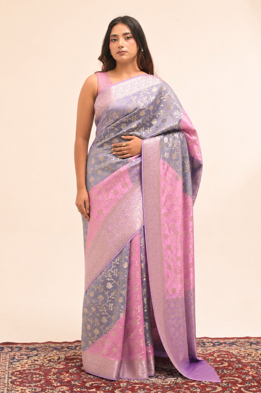 Rangkart Chiniya Silk Saree with Floral Jaal & Ornate Paisley pallu